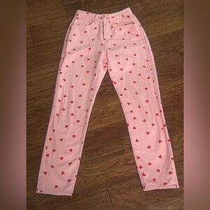 SHEIN Pink pants with Red Heart Pattern XS
